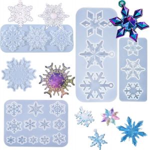 5 Pièces Flocon Neige Moules En Silicone, Noël Résine Moulage Moule Noël Résine Époxy Pendentif Moule Kit Pour Bijoux Porte-Clés Faisant Ornements Fête Vacances Collier Artisanat Fournitures - Neuf