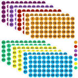 Fchhk-28 Feuilles Chiffres Autocollants,Numeros Etiquettes,1 À 100 Petits 25mm Autocollants Ronds,7 Couleurs Autocollants Cercle Numérotés Pour Boîtes De Bureaux,Casiers,Intérieur Et Extérieur - Neuf