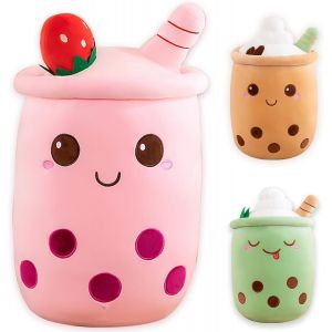 Coussin Bubble Tea Peluche Oreiller Cute Doudou Boba Th&eacute; Tasse - Jouet Doux Deco Cadeau pour Enfants (Rose, 25cm) - Neuf
