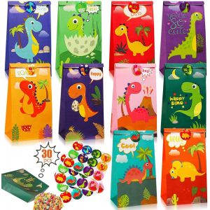 Trahoo-30 Sacs Cadeau Dinosaure,Sachet Bonbons Anniversaire,Sacs Cadeau En Papier,Avec 30 Autocollants,Sachet Bonbons Anniversaire Enfant,Pour Les Vacance, Mariage Ou Anniversaire,Fêtes,Noël - Neuf