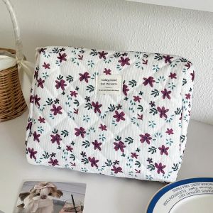 QCYL-Sac fourre-tout &agrave; fleurs rouges pour femmes,sac de rangement de cosm&eacute;tiques de grande capacit&eacute;,sac &agrave; main pour dames,pochette de maquillage en velours c&ocirc;tel&eacute;,pochette de maquillage - Neuf