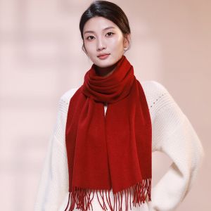 Écharpe En Laine Pure Pour Femme, 180 Cm X 30 Cm, Idéale Pour L'automne Et L'hiver, Douce Et Confortable, Avec Franges Élégantes,Bordeaux - Neuf