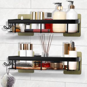 CAUC-Etagere Salle de Bain Sans Percage 2 Pi&egrave;ces Etag&egrave;re Douche sans Percage - S&eacute;chage Rapide Grande Capacit&eacute; Rangement et Organisation de la Salle de Bain, Etagere Rangement Murale noir - Neuf