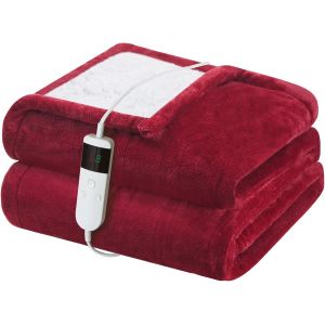 Couverture chauffante avec arr&ecirc;t automatique, 150 x 180 cm, 10 niveaux de chauffage et ceinture d'arr&ecirc;t automatique 8 h, protection contre la surchauffe, housse en flanelle lavable en machine - Neuf