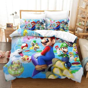 Housse De Couette Super Mario Imprim&iquest;&iquest;E En D Avec Taies D'oreiller, Parure De Lit Pour Adolescents Avec Fermeture &iquest;&iquest; Glissi&iquest;&iquest;Re, Housse De Couette En Mic - Neuf