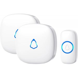 JEXNOVASHOP-Sonnette Sans Fil Exterieur Etanche, Doorbell Avec 2 R&eacute;cepteurs + 1 &Eacute;metteur &Agrave; Pile, 58 M&eacute;lodies Carillon, 120 dB 5 Niveaux Volume, LED, 300m Longue Port&eacute;e Sonette Pour Maison,Appartement - Neuf