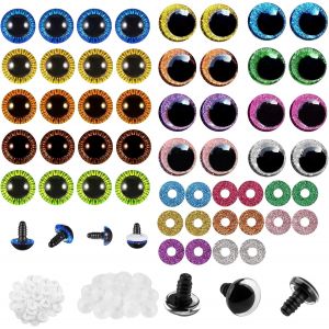 MEVRONISSHOP-Yeux de Securite Amigurumi 15 mm et 18 mm Yeux de S&eacute;curit&eacute; 36 Pi&egrave;ces Yeux Crochet avec Rondelles Yeux Scintillants Ronds en Plastique pour DIY Amigurumi Poup&eacute;e Peluche Artisanat - Neuf