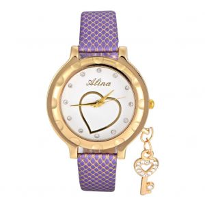 Strass Femmes Femme Quartz Analogique Montre Pu Sangle Rond Boîtier Montre-Bracelet Violet - Neuf