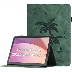 KAL-Coque Pour Lenovo Tab M9 (9 Pouces) Tb-310Fu 2023 Housse De Protection Multi-Angles &Eacute;tui En Cuir Pu Avec Fente Pour Carte, Auto R&eacute;veil/Sommeil, Vert - Neuf