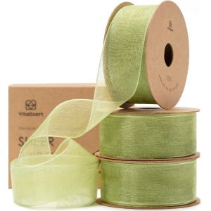 Ruban En Organza Vert Sauge,2,5 Cm X 27,4 M (3 Rouleaux*9,1 M),Ruban Cadeau Large En Tissu Pour Artisanat,Emballage Cadeau,Arbre De Noël,N?uds,Invitations De Mariage - Neuf