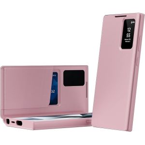 SJZG-Housse Pour Galaxy S25 Ultra,Étui De Téléphone Intelligent Avec Fenêtre Et 1 Emplacement Pour Carte,Étui De Protection Complet En Cuir Exquis, Pour Samsung Galaxy S25 Ultra 5G-Rose - Neuf