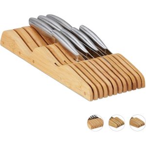 Porte-Couteaux,Pour 11,Tiroir,Vide,&Agrave; Poser,Plat,En Bambou Naturel,Hlp: 5 X 14,5 X 40 Cm,Couleur Nature - Neuf