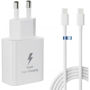 Chenquansarl-Chargeur Super Rapide Samsung 25w Pour Samsung Galaxy A34 A54 A15 A14 A13 5g, S23 S22 S24 S21 Fe S23+ S23 Ultra S22+ S20 Plus Note 20 A53 A52 A51 A72 S10 S9 Z Flip 4, Avec 2m Cable Type - Neuf
