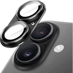 JGD-Protecteur d'Objectif de Cam&eacute;ra pour iPhone 17 6,3 Pouces, Couverture Compl&egrave;te en Verre Tremp&eacute; 9H Anneau, Plaque M&eacute;tallique Mat, Compatible avec la Coque, Lot de 1 (Noir) - Neuf