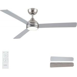 Ventilateur Plafond, 132 Cm Argent Ventilateur De Plafond Avec Lumiere Et Telecommande Bois, 6 Vitesses, 3 Cct Mable, Silencieux Réversibles Cc, Minuterie, Veille Mode, Fonction Mé[VEN750320] - Neuf