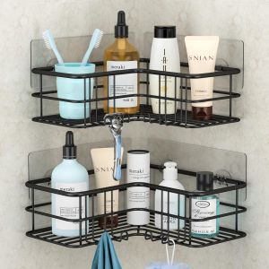 Etagere Douche Angle,Étagère De Douche Adhésive Avec Crochets,Rangement Et Organisation De La Salle De Bain Antirouille En Acier Inoxydable,Etagere Douche Sans Percage,Paquet De 2 (Noir) - Neuf
