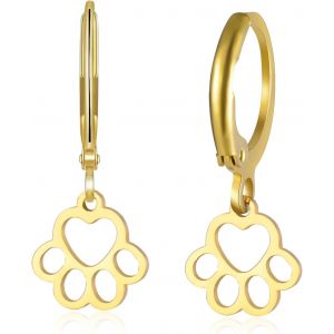 Kal-Boucles D'oreilles Pendantes En Acier Inoxydable Avec Empreintes De Pattes De Chat Et De Chien Boucles D'oreilles Pendantes Tendance Pour Femmes Et Adolescentes - Neuf