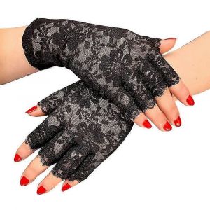 Gants De Dentelle Noire Mesdames Demi-Doigt Gants De Dentelle Protection Uv Pour Déguisements (2 Paires) - Neuf