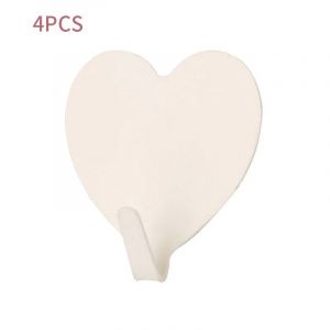 Fer Mur Mont Crochet M&eacute;tal Coeur Forme Porte-Cl&eacute;s Rangement Rack Strong Auto-Adh&eacute;sif Manteau Hat Cintre Cintre Fille Enfant Chambre D&eacute;cor Holder White Hook 4pcs - Neuf