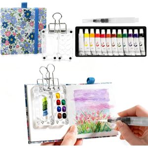 Mevronisshop-Kit Aquarelle Miniature,Kit Aquarelle Voyage,Mini Set Aquarelles, Grilles En Acryliques Avec Clip En M&eacute;tal, 12 Couleurs Pour Artiste De Poche Cadeaux Pour Artistes - Neuf
