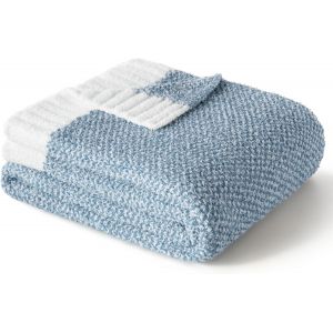 Ulteronixshop-Plaid Polaire Couverture &Agrave; Carreaux Tricot&eacute;e, Ultra Douce L&eacute;g&egrave;re Et Chaude, R&eacute;versible Pour Canap&eacute; Et Lit, Toutes Les Saisons, 150x200 Cm, Bleu Pierre M&eacute;lang&eacute; - Neuf