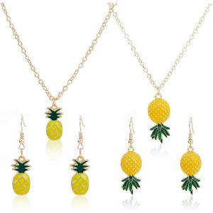 Kal-2 Sets Ananas Bijoux Set Fruits Colliers Pendentif Boucles D'oreilles À La Mode Goutte D'eau Collier Mignon En Alliage Avec Charme Tropical Ensemble De Bijoux Pour Femme - Neuf