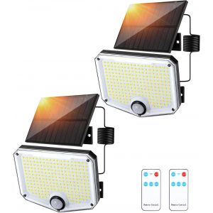 2 Pièces Lampe Solaire Exterieur, 222 Led Lampe Solaire Exterieur Detecteur De Mouvement, Eclairage Exterieur Solaire, Éclairage Grand Angle De 240°, Lampe Solaire, Installation Facile - Neuf