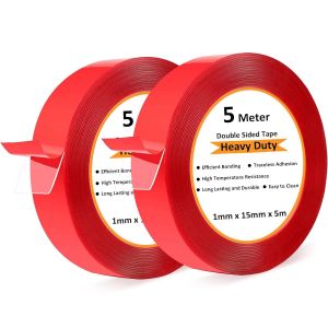 Ruban Adhesif Double Face Extra Fort,2 Rouleaux de Adhésif Double Face Transparent Multifonctionnel étanche Longueur 5m,Largeur 20mm Double Sided Tape pour Murs,Plastique,Métal - Neuf