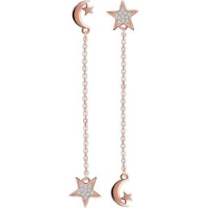 Boucle D'oreille Femme Fille En Argent 925 La Lune Et L'&eacute;toile Orn&eacute; Zircon Pendantes Brillant - Neuf