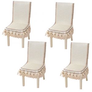 Lot de 4 housses de chaise extensibles antid&eacute;rapantes pour chaises de salle &agrave; manger - Beige - Neuf