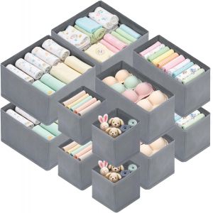 MEVRONISSHOP-Lot de 12 Organisateur Tiroir,Boite de Rangement Vetement, Bo&icirc;te de Rangement pour Chaussettes, Cravates, Ceintures,Soutiens-Gorge, Sous-V&ecirc;tements, Gris Classique - Neuf