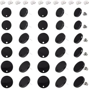 Kal-Lot De 30 Fermoirs Ronds Plats En Résine Noire Avec 40 Écrous D'oreille À Friction En Acier Inoxydable Pour La Fabrication De Bijoux - Neuf