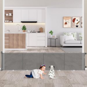 Barri&egrave;re De S&eacute;curit&eacute; R&eacute;tractable 0-500cm, Barriere De Securite Enfant R&eacute;tractable,Barriere De Securite Chien Pour Les Escaliers/Portes/Couloirs/Int&eacute;rieur/Ext&eacute;rieur,Gris - Neuf