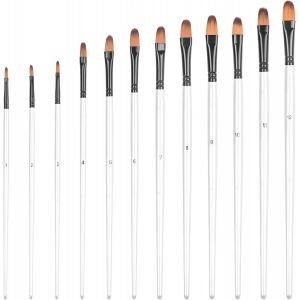 12 Pcs Pinceaux Peinture Acrylique En Nylon, Professionnel Pinceaux Artiste Avec Manche De Bois Pour Peinture &iquest;&iquest; L'huile Acrylique Aquarelle Gouache, Blanc - Neuf