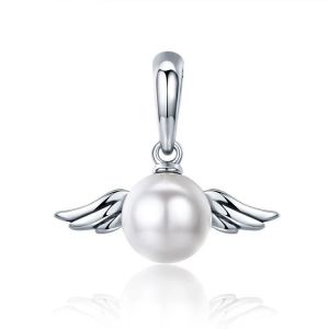 S925 Argent Sterling Aile D'ange Pendentif Breloque-Perle De Coquillage Pour Bracelet De Bricolage - Neuf