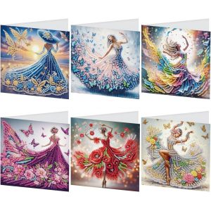 Ayuhr-Lot De 6 Diamond Painting Cartes De V?ux Peinture Diamant Diy Cartes D'art Pour Anniversaire Fête Des Mères, Noël Thanksgiving Cartes De Félicitations Carte Cadeau Elfe Fée Ange - Neuf