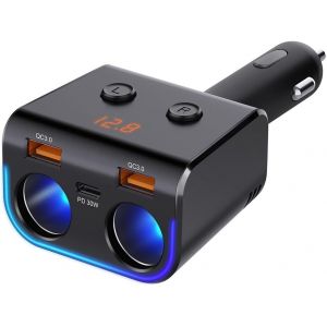 Thef-180w Usb C Chargeur Allume Cigare Usb Type C Chargeur De Voiture, Usb C Chargeur De Voiture Avec Double Qc3.0 Et 30w Pd Type C Chargeur 12v/24v, Voltmètre Led Avec Interrupteur Indépendant - Neuf