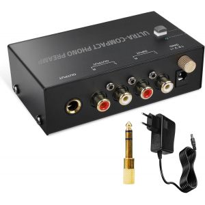 Préampli Phono, Préamplificateur Phono, Préampli Phono Pour Tourne-Disque Avec Adaptateur 12 V Cc, Avec Bouton De Volume, Entrée Et Sortie Rca - Neuf