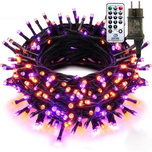Jgd-Guirlande Lumineuse Halloween 25m 200leds Orange-Violet Avec T&eacute;l&eacute;commande Et Minuterie Ip44 &Eacute;tanche -8 Modes Pour D&eacute;co Ext&eacute;rieur/Int&eacute;rieur Jardin F&ecirc;te - Neuf