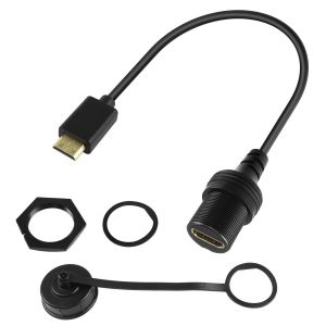 Mini HDMI 4K vers HDMI Fixation Filet&eacute;e Voiture C&acirc;ble &eacute;tanche Mini HDMI m&acirc;le &agrave; HDMI 2.0 Femelle Montage Prise Extension C&acirc;ble 4K@60Hz, pour TV,Appareil Photo,Tablette,Cam&eacute;scope, 30cm/11.8in - Neuf