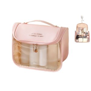Trousse de maquillage transparente avec crochet pour les voyages et l'organisation des produits de toilette - Neuf