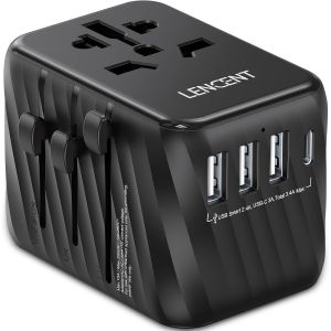 Adaptateur de Voyage Prise Universelle Internationale avec 3 USB-A et 1 USB-C PD Adaptateur Mondial Voyage France vers USA Canada UK Australie Chine Japon Irlande Type A C G I Noir - Neuf