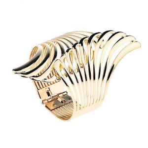 5xalloy Metal Feather Bracelet Smooth Hollow Hoop Open Ended Wide Cuff Bangle - Neuf