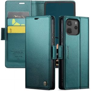 Kal-Coque Pour Xiaomi Redmi Note 14 4g+ 2 Pièces Verre Trempé,Antivol,Prend En Charge Le Chargement Sans Fil, Pochette Fermeture Magnétique Flip Case-Bleu-Vert - Neuf