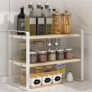 Eryi-Plan De Travail De Cuisine, Étagère De Rangement Multi-Couches, Étagère De Rangement À Épices, Cuisinière Électrique, Étagère De Rangement Multifonctionnelle, Bibliothèque De Bureau (Blanc + Cou - Neuf