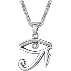 Eryi-Collier Avec Pendentif Oeil D'horus/Croix Égyptienne/Anubis/Serpent En Acier Inoxydable Bijoux Religieux Pour Homme Femme Pendentif Avec Chaîne Argent - Neuf