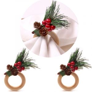 6 ronds de Serviette Aiguille de Pin Baies de Noël Vacances de Thanksgiving Ferme Rustique Nautiques rond de Serviette pour les Titulaires d'un Thème de Noël Dîner de réception de mariage de Fleurs - Neuf