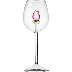 Verre &Agrave; Vin 3d Rose &iquest; 300 Ml, Design &Eacute;l&eacute;gant Et Cadeau - Neuf