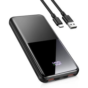 Batterie Externe 10000mah, 22.5w Power Bank Charge Rapide Chargeur Externe Usb C Input & Output Avec 0-100% Écran Lcd, Batterie Portable Compatible Avec Iphone 16 15 14 13 Pro Max Samsung Ipad Etc - Neuf