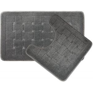 Kal-Orkney Ensemble Lot De 8 Tapis De Bain Antidérapants, Polypropylène, Argenté, Mat 45x75cm/ Pedestal 45x45cm - Neuf